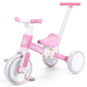 lot 15503 image: XIAPIA Tricycles for 1-3 Year Olds, 5 in 1 Toddler Balance Bike with Removable Pedal, Push Trike Toys with Adjustable Pushrod for 2 3 4 5 Year Old Boys & Girls, Birthday Gifts for Kids (Pink)