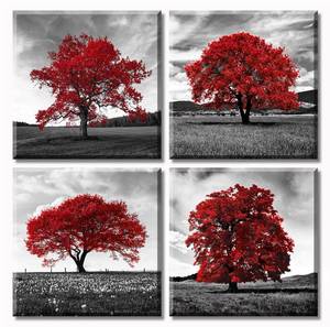 lot 15505 image: Living Room Wall Decor Red Tree Black and White Wall Art Nature Scenery Paintings Canvas Prints Modern Home Office Bedroom Artwork Decorations Red Bathroom Accessories Framed 12 H X 12 W X 4
