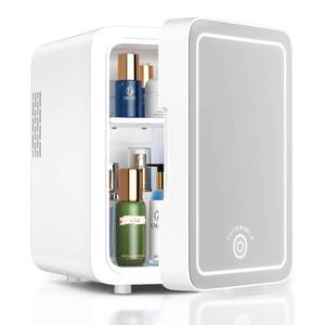 lot 15507 image: CUTIEWORLD Makeup Fridge With Dimmable LED Light Mirror, 4L Mini Fridge for Bedroom, Car, Office & Dorm, Cooler & Warmer, Portable Small Refrigerator for Cosmetics, Skin Care and Food, White, BX01