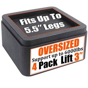 lot 15509 image: MYMULIKE Bed Risers 3 Inch, Oversized Fit Up to 5.5 Legs, Heavy Duty Support 6000lbs, Stackable 69 inch Bed Raising Blocks Furniture Sturdy Bed Lifts for College Dorm Rooms, Couches, Tables, Desks