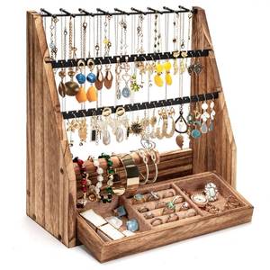 lot 15523 image: DGWJSU Jewelry Organizer Stand, 5 Layer Earring Holder Organizer with Necklace Holder, Rustic Wood Earring Organizer Display for Stud Earring Bracelet Necklace Ring, Watches