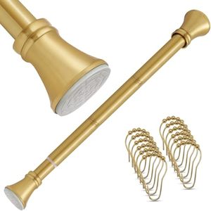 lot 15526 image: YNL Tension Rod, Never Rust, Non-Slip, No Drill Short Gold Shower Curtain Rod 36-52 Inches with 12 Shower Curtain Rings, Adjustable Shower Rod for Window & Door, Brushed Gold, Size36-52(3-4.3ft)