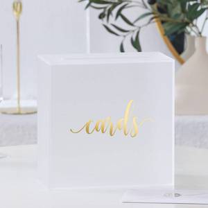 lot 15531 image: UNIQOOO Frosted Acrylic Wedding Card Box with Slot, Large 10x10x5.5 inch wGold Foil  Wedding Receptions Wishing Well Money Box, Birthdays, Memory Box