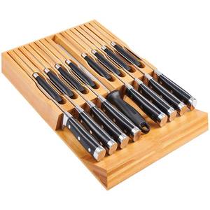 lot 15534 image: Utoplike In-Drawer Bamboo knife block, Drawer Knife Set Storage, Knife Organizer and Holder with Slots for 16 Knives and 1 Sharpening Steel (Not Included)-Kitchen Drawer, Counter Top