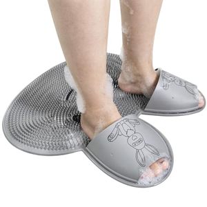 lot 15537 image: DIYOOHOMY Foot Scrubber in Shower Mat Silicone with Suction Cups Feet Toe Non-Slip Massager Pad Scraper Bath Back Rabbit Wall Mounted (Gray)