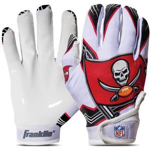 lot 15545 image: Franklin Sports Tampa Bay Buccaneers Youth NFL Football Receiver Gloves - Receiver Gloves For Kids - NFL Team Logos and Silicone Palm - Youth ML Pair