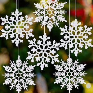 lot 15553 image: 6 Packs Large Snowflakes White Glittered Snowflakes 12 Two Styles Christmas Decorative Hanging Ornaments Window Decor Winter Outdoor Decorations