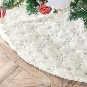 lot 15566 image: Amidaky Christmas Tree Skirt 30 inches White Faux Fur Silver SnowflakeXmas Large Tree Skirt Mat for Christmas Party Decorations