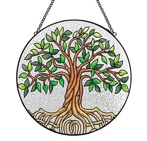 lot 15574 image: Tree of Life Decor Stained Glass Suncatcher for Window Wall Hanging Ornament Hand-Painted Glass Panel Decor Birthday Gift for Mom 6.3
