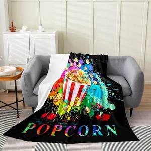 lot 15577 image: jejeloiu Tie Dye Popcorn Flannel Fleece Blanket Movie Theater Plush Throw Blanket, Cinema Poster All Season,Bed Blanket for Kids Microfiber Old Fashion Home Decor Room Decor 40x50