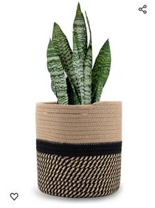 lot 15584 image: Plant Basket for 7.5 Flower Pot Floor Indoor Planters, Woven Cotton Rope Small Storage Basket Modern Home Decor 8 x 8 Brown and Black Stripes