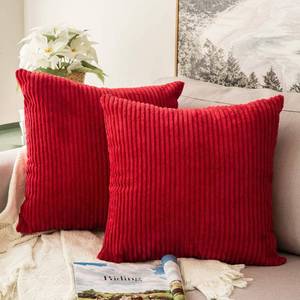 lot 15589 image: MIULEE Pack of 2 Corduroy Pillow Covers Soft Soild Striped Throw Pillow Covers Set Decorative Square Cushion Cases Pillowcases for Cushion Couch Sofa Bedroom Living Room 16 x 16 Inch Red