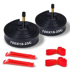 lot 15597 image: 700C Tube Bike Inner Tube 700X18-25C, Bike Tube 700X18C19C20C21C22C23C25Cwith Rim Strips & Tire Levers- Schrader Valve 48MM - 2 Pack