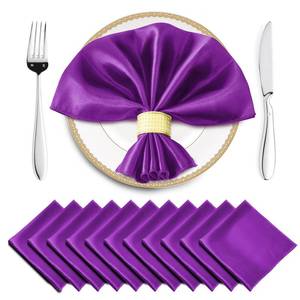 lot 15615 image: Horbaunal 16 Pack Purple Satin Napkins 17 x 17 Inch, Square Silky Cloth Napkins, Soft Table Napkins for Weddings Banquets Parties