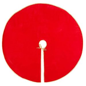 lot 15617 image: Plain Red Christmas Tree Skirt with Gold Trim for Holiday Decor (42 Inches)