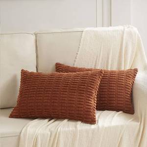 lot 15631 image: Fancy Homi 1 Packs Rust Decorative Throw Pillow Covers 12x24 Inch for Living Room Couch Bed Sofa, Rustic Farmhouse Boho Home Decor, Soft Striped Corduroy Rectangle Cushion Case 30x60 cm