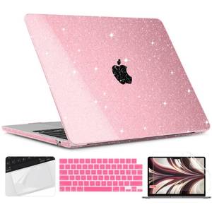 lot 15633 image: TWOLSKOO for M3 MacBook Air 13.6 Inch Case 2022 2023 2024 Release A2681 M2 A3113, Glitter Bling Hard Shell Cover with Trackpad Film & Keyboard Cover & Screen Film for MacBook Air 13.6, Star Pink