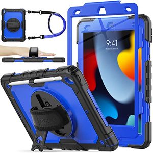 lot 15634 image: SEYMAC stock iPad 9th8th7th Generation Case 10.2��, Full-Body &Drop-Proof Case with 360 Rotating Stand Pen Holder Screen Protector Hand Strap for iPad 987 Gen 202120202019 (BlueBlack)