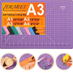 lot 15642 image: Thickened 18x12 Self Healing Cutting Mat, Idemeet Rotary Cutting Sewing Mat for Crafts, 5-Ply Blade Table Protector Cut Board for Fabric Leather Cutting Quilting Modeling Hobby Project, A3, Purple