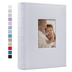 lot 15643 image: Vienrose Photo Album 4x6 300 Photos Linen Frame Cover with Memo Areas Photobook Large Capacity Slip-in Pictures Book for Wedding Baby Vacation, White