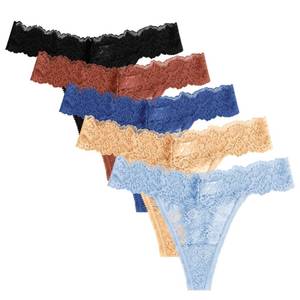lot 15666 image: Riozz Womens Seamless Thongs Stretch Sexy Lace Thongs for Women Tangas Pink Thong Soft Lace Cheeky Panties For Women 5 Pack M