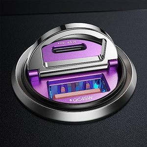 lot 15678 image: MRGLAS 90W USB C Car Charger,Super Mini Metal USB C Car Charger Fast Charging Adapter PDQC Dual Port Type C Car Cigarette Lighter USB Charger Compatible iPhone 15 14 Pro Max iPad Samsung -Purple