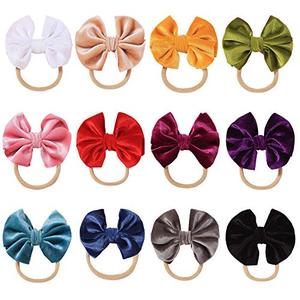 lot 15679 image: inSowni 12 Pack Solid Soft Velvet Bow Headbands Hair Accessories for Baby Girls Toddlers Newborns Infants Kids