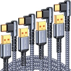 lot 15693 image: MRGLAS USB C Charger Cable 3.2A, 4-Pack,106.63.31.6FT Type C Fast Charging Cable Right Angle 90°& Gold-Plated Durable Nylon Braided USB A to USB C Cord for Samsung S10 S9 Note 8 S21 LG