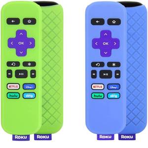 lot 15723 image: 2 Pack Pinowu Remote Cover (Glowing in The Dark) Compatible with Roku Simple Remote, Anti Slip Silicone Cover Suitable for Roku Express and Roku Premiere Player Remote (Blue and Green)