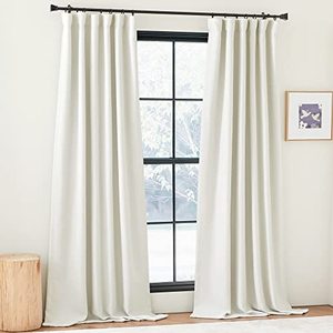 lot 15729 image: NICETOWN Room Darkening Curtains 96 inches Long 2 Panels, Rod PocketBack TabHook Belt Light Blocking Noise Canceling Window Treatments for Living RoomBedroom, Natural, W50 x L96
