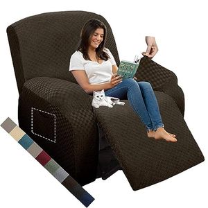 lot 15738 image: MAXIJIN Newest Recliner Slipcovers for Living Room 4 Pieces Stretch Jacquard Recliner Chair Cover Soft Fitted Recliner Protector with Elastic Bottom for Kids, Pets (Recliner, Dark Coffee)