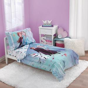 lot 15739 image: Disney Frozen 2 Nature is Magical Purple, Blue and White 4 Piece Toddler Bed Set - Comforter, Fitted Bottom Sheet, Flat Top Sheet, Reversible Pillowcase