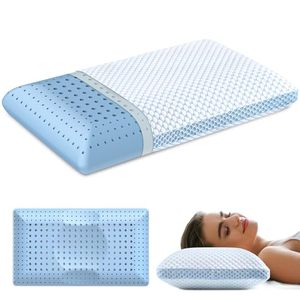 lot 15740 image: Olumoon Memory Foam Pillows - Cooling Pillow for Pain Relief Sleeping, Neck Pillow with Dual-Sided Washable Cover, Breathable Bed Pillows for Side, Back, Stomach Sleepers (Blue)