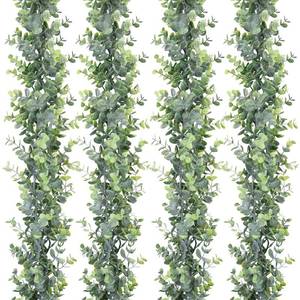 lot 15742 image: DearHouse 4 Pack Faux Eucalyptus Garland Plant, Artificial Vines Hanging Eucalyptus Leaves Greenery Garland for Wedding Backdrop Arch Wall Decor, 6 Feetpcs UV Protected Indoor Outdoor