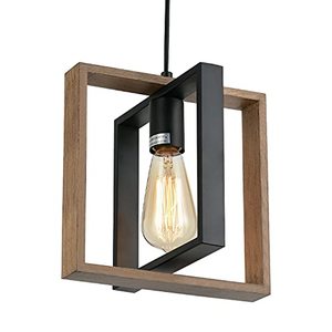 lot 15743 image: 9MMML Industrial Small Pendant Lighting, Farmhouse Kitchen Island Hanging Lamp with Cord, WoodMetal,1 Light E26 Fixture for Dining Room Bedroom Hallway Entryway,9.5 inch