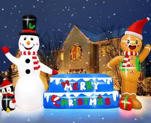 lot 15747 image: AerWo 10FT Outdoor Inflatable Snowman, Gingerbread Man Decor with LED Lights - Blow Up Yard Decorations for Garden, Lawn
