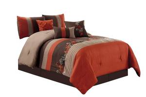 lot 15754 image: Chezmoi Collection Napa 7-Piece Luxury Autumn Leaves Scroll Embroidery Bedding Comforter Set (Queen, Rust OrangeBrownTaupe)