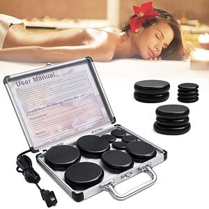 lot 15756 image: Hot Stones Massage Warmer Kit, 9Pcs Hot Stones Massage Set Portable Hot Stone with Heater, Hot Rocks Basalt Massage Stones for Home Spa Warming Therapy Relaxing