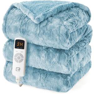 lot 15757 image: EHEYCIGA Electric Heated Blanket Queen Size Faux Fur, 10 Hours Auto Shut Off 6 Heating Levels Heating Blanket with Dual Control, Soft Warm Heated Blanket Fast Heating Grey, Faux Fur & Sherpa