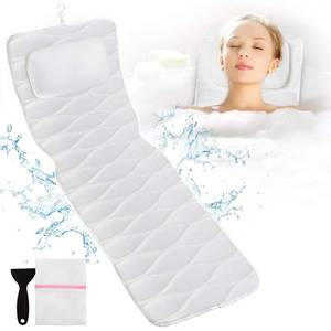 lot 15767 image: Full Body Bath Pillow, Bath Pillows for tub with Mesh Washing Bag & 21 Non-Slip Suction Cups, Spa Bathtub Pillow for Head Neck Shoulder and Back Support - 5D Air Mesh & Quick Drying