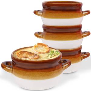 lot 15780 image: Adroiteet French Onion Soup Crocks, 4 Pack 16 Oz French Onion Soup Bowls Oven Safe, Large Ceramic Soup Bowl with Handles