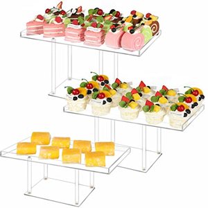 lot 15783 image: HeiMma 3 Pack Dessert Table Display Set, Clear Acrylic Dessert Stands Buffet Risers for Cupcakes Dessert Pastry Food Treat Tier Cookie Dessert Platter Serving Trays Stand for Wedding Birthday Party