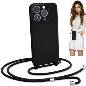 lot 15798 image: Blaspins Crossbody Lanyard Strap Case for iPhone 15 Pro, Hands-Free Neck Cross Body Wrist, Adjustable Rope Removable, Drop Protection Shockproof Silicone Case 6.1 inch, 150 cm Strap, iP15Pro - Black