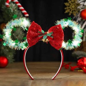 lot 15801 image: CASDRE Christmas Light up Mouse Ear Headband Xmas Bow Hair Hoop Bell Sparkle Headbands Party Hair Accessories for Women and Girls (A Red Green)