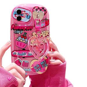 lot 15806 image: Ownest Compatible for iPhone 12 Case with Cute Pink Cartoon Graffiti Pattern Design Women Teen Girls Lens Protection Case for iPhone 12Pink Love Heart Pendant-Pink