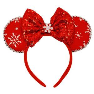 lot 15813 image: Viwind Christmas Mouse Ear Headbands, Cute Christmas White Snowflake Bow Ear Headbands for Women and Girls, Marry Christmas Hairbands for Adult, Christmas Costume Hair Accessories