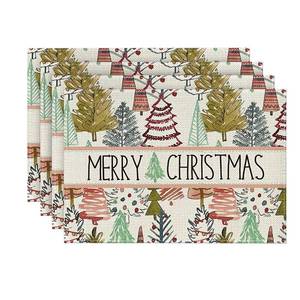 lot 15820 image: Artoid Mode Pines Trees Boho Merry Christmas Placemats Set of 4, 12x18 Inch Seasonal Winter Table Mats for Party Kitchen Dining Decoration