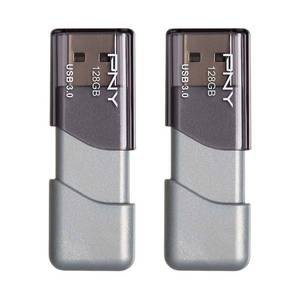 lot 15822 image: PNY 128GB Turbo Attach 3 USB 3.0 Flash Drive, 2-Pack, Silver