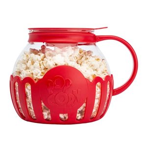 lot 15832 image: Ecolution Patented Micro-Pop Microwave Popcorn Popper with Temperature Safe Glass, 3-in-1 Lid Measures Kernels and Melts Butter, Made Without BPA, Dishwasher Safe, 3-Quart, Red