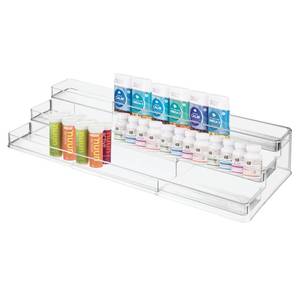lot 15833 image: mDesign Large Adjustable, Expandable Plastic Vitamin Rack Storage Organizer Tray for Bathroom Vanity, Countertop, Cabinet - 3 Step Shelves - Holds Supplements, Medication - Clear
